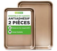NutriChef 2-Pcs Baking Cookie Sheets Set - Pans Antiadhésives pour la Cuisson, Plaque de Cuisson en Acier Carbone avec Bord Relevé, Métal, Réutilisables, Ustensiles de Cuisine de Qualité pour Cuire