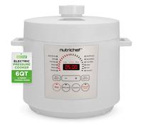 NutriChef Autocuiseur Électrique 6 Quart, 12 Fonctions d'Autocuiseur Digital, Temps et Température Réglables, Fonction de Réchauffage et Maintien au Chaud, 13.1 x 11.4 IN, Blanc