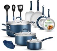 NutriChef – Batterie de cuisine antiadhésive pour induction, 14 pièces, bleu