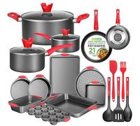 NutriChef Batterie de Cuisine 21 Pièces Antiadhésive - Casseroles Poêles Moules Ronds Carrés Pain Muffins Plaque Pizza Plaque Biscuits Ustensiles Silicone