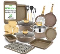 NutriChef Batterie de Cuisine 22 Pièces Marbre Noir - Casseroles, Poêles Antiadhésives et Ustensiles Résistants à la Chaleur - Collection Pro