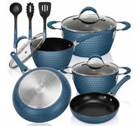 NutriChef Batterie de cuisine antiadhésive 11 pièces Excilon Blue Diamond Ceramic, passe au lave-vaisselle, ensemble de casseroles et poêles KitchenWare avec casserole, poêles, cocotte et couvercles