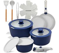 NutriChef Batterie de Cuisine en Céramique 18 Pièces Compatible Induction - Poêles et Casseroles Antiadhésives avec Poignées Amovibles, Revêtement Naturel sans PTFE, Empilable Gain de Place