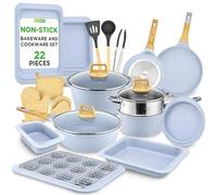 Nutrichef Batterie de cuisine et ustensiles de cuisson 22 pièces | Collection professionnelle de cuisine domestique avec casseroles, poêles, outils antiadhésifs et résistants à la chaleur (marbre gris
