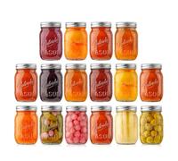 Nutrichef Bocaux Hermétiques en Verre 500 ml Lot de 16 avec Couvercles Métalliques et Banderoles - Pots Mason pour Conservation Alimentaire, Stockage Cuisine, Meal Prep, Confiture et Miel