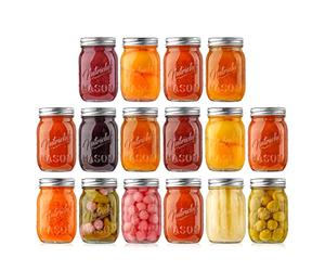Nutrichef Bocaux Hermétiques en Verre 500 ml Lot de 16 avec Couvercles Métalliques et Banderoles - Pots Mason pour Conservation Alimentaire, Stockage Cuisine, Meal Prep, Confiture et Miel