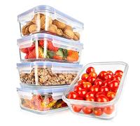 Nutrichef Boîte Conservation Alimentaire en Verre Borosilicate, Boîte Hermétique Alimentaire Étanches avec Couvercles, Boîtes-repas en Verre Empilable, Résistant au lave-vaisselle, sans BPA, Lot de 5