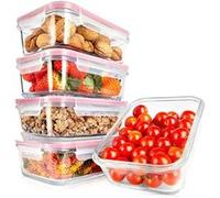Nutrichef Boîtes-Repas en Verre Borosilicate, Boîte Alimentaire Hermétique avec Couvercles Étanches, Boite Conservation Verre pour Stockage Familial, Congélation Longue Durée et Organisation Cuisine