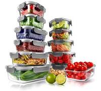NutriChef Boîtes de Conservation Alimentaire en Verre - 12 Pièces - Empilables - pour Préparation de Repas - avec Couvercles - Gris