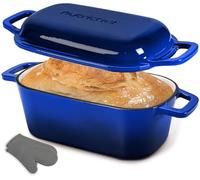 NutriChef Casserole à pain ovale en fonte émaillée de 25,4 cm avec couvercle, gants en silicone, passe au four jusqu'à 260 °C, pour la cuisson, le rôti, le ragoût et plus encore, passe au