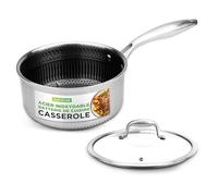 Nutrichef Casserole Inox 1,9 L avec Couvercle en Verre - Casserole de Cuisine Triply avec Revêtement Antiadhésif Gravé au Laser, Motif Nid d’Abeille Résistant aux Rayures