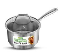 NutriChef - Casserole Inox 2L avec Couvercle - Casserole Haute Qualité Tous Feux Dont Induction, Poignées Ergonomiques, Acier Inoxydable Résistant