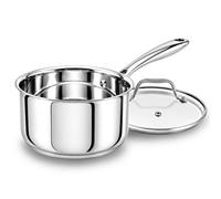 NutriChef - Casserole Inox 2L avec Couvercle - Casserole Haute Qualité Tous Feux Dont Induction, Poignées Ergonomiques, Acier Inoxydable Résistant, Argenté