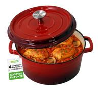 Nutrichef Cocotte en Fonte Émaillée-Cocotte Fonte de 5 Litres - Ustensiles de Cuisson Émaillée pour Cuisinière- Marmite Induction avec Couvercle Auto Basculant-Rouge