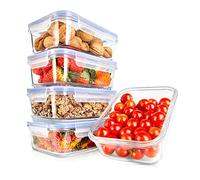 NutriChef Contenants de Stockage Alimentaire en Verre 10 Pièces - Contenants Empilables Premium en Verre pour Préparation de Repas, Nouveaux Couvercles Étanches avec Trou d'Air