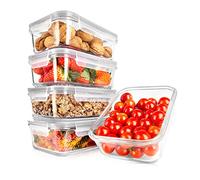 NutriChef Contenants de Stockage Alimentaire en Verre 10 Pièces - Contenants Empilables Premium en Verre pour Préparation de Repas, Nouveaux Couvercles Étanches avec Trou d'Air