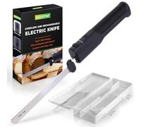 NutriChef Couteau Électrique de Cuisine - Couteau à Découper pour Viande, Volaille, Pain et Fromage, Lames en Acier, Modèle Sans Fil, Bouton Sécurité ON/OFF, Noir