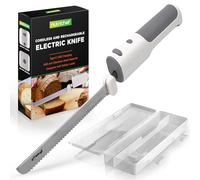 NutriChef Couteau Électrique Sans Fil | Bouton de Fonction de Sécurité Éternelle Facile à Utiliser (ON/OFF) | Pour Couper Dinde, Viande, Volaille, Pain, Fromage et Plus | Léger avec Poignée