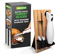 NutriChef Electric Carving Turkey Slicer Kitchen Knife | For Thanksgiving | Portable Electrical Food Cutter Knife Set with Carving Blades & Wood Carving Stand | Cuts Meat, Bread, Cheese & Fruit