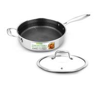 Nutrichef Poêle Profonde 3.2L avec Couvercle - Acier Inoxydable Antiadhésif, Compatible Four et Induction, Surface Nid d’Abeille Antirayures