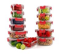 NutriChef Ensemble de 12 Boîtes Alimentaires avec Couvercles - Meal Prep- Lunch Box Verre-Conteneurs de Préparation de Repas Empilables et Robustes avec Couvercles Hermétiques- Boîtes de Conservation