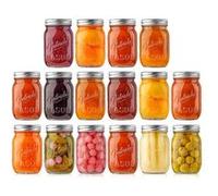 Nutrichef Bocaux Hermétiques en Verre 500 ml Lot de 16 avec Couvercles Métalliques et Banderoles - Pots Mason pour Conservation Alimentaire, Stockage Cuisine, Meal Prep, Confiture et Miel