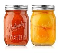 NutriChef Ensemble de 2 Pots Mason - 470 ml - avec Couvercles Hermétiques et Banderoles - Idéal pour la Préparation de Repas, Flocons d'Avoine, Confiture, Miel, Bougies, Bricolage, Cadeaux