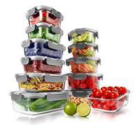 Nutrichef Ensemble de 24 bocaux en verre | 12 bocaux empilables pour Meal Prep en verre avec 12 couvercles hermétiques | Boîtes de rangement avec couvercle, bocaux de stockage