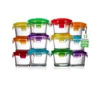 NutriChef Ensemble de 24 pièces - 12 bocaux en verre ronds pour Meal Prep avec 12 couvercles | Mini boîte de rangement avec couvercle, 130 ml | Couvercle hermétique | Compatible micro-ondes