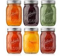 NutriChef Ensemble de 6 Pots Mason - 470 ml - avec Couvercles Hermétiques et Banderoles - Idéal pour la Préparation de Repas, Flocons d'Avoine, Confiture, Miel, Bougies, Bricolage, Cadeaux