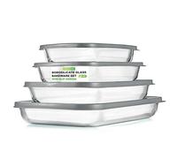 NutriChef Ensemble de 8 moules en verre - 4 bocaux de rangement en verre avec couvercle & 4 couvercles fraîcheur sans BPA - Empilables, compatibles lave-vaisselle, idéal pour Meal Prep & stockage