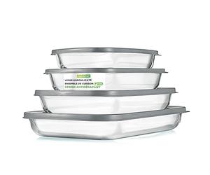 NutriChef Ensemble de 8 moules en verre - 4 bocaux de rangement en verre avec couvercle & 4 couvercles fraîcheur sans BPA - Empilables, compatibles lave-vaisselle, idéal pour Meal Prep & stockage
