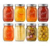 NutriChef Ensemble de 8 Pots Mason - 470 ml - avec Couvercles Hermétiques et Banderoles - Idéal pour la Préparation de Repas, Flocons d'Avoine, Confiture, Miel, Bougies, Bricolage, Cadeaux