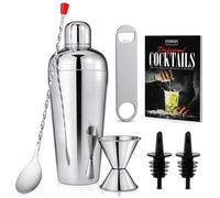 NutriChef Ensemble de barman 7 pices Comprend un shaker cocktail, des accessoires de bar essentiels, 2 verseurs de bouteilles, un mlangeur
