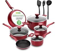 Nutrichef Ensemble de Batterie de Cuisine Antiadhésive, Ensemble d’ Ustensils de Cuisine, Avec Casserole a Sauce, Poêles, Marmites, Casserole, Couvercles, Louche, Fourchette, Passoire