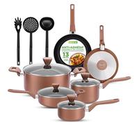 Nutrichef Ensemble de Batterie de Cuisine Antiadhésive, Ensemble d’ Ustensils de Cuisine, Avec Casserole a Sauce, Poêles, Marmites, Casserole, Couvercles, Louche, Fourchette, Passoire