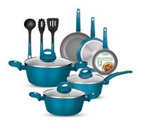 NutriChef Ensemble de Casseroles Non-adhésives 12 Pièces - Ustensiles de Cuisine Résistants à la Chaleur, Ensemble de Pots et Poêles en Aluminium Renforcé avec Revêtement Non-adhésif, Couleur Gris