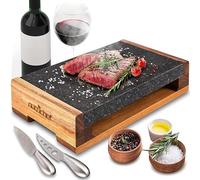 Nutrichef Ensemble de Grillade avec Pierre de Cuisson- Plaque Grésillante en Roche Volcanique pour Steak, BBQ et Viandes Cuit et Retien-Plateau Chauffant pour Servir les Aliments