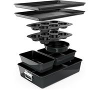 Nutrichef Ensemble de Moules à Pâtisserie Antiadhésifs Empilables - Ensemble de Plaques de Cuisson en Acier Premium sans PFOA, PFOS, PTFE avec Revêtement Antiadhésif- Kit de Pâtisserie (Noir)