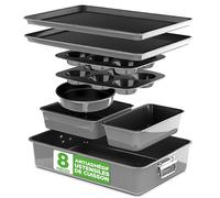 NutriChef Ensemble de 8 Moules à Pâtisserie Empilables Antiadhésifs Sans PFOA/PFOS/PTFE Gris