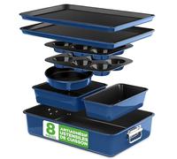 Nutrichef Ensemble de Moules à Pâtisserie Empilable Antiadhésif 8 Pièces- Ensemble de Plaques de Cuisson sans PFOA, PFOS, PTFE avec Revêtement Antiadhésif, Résistant au Four jusqu'à 232°C (Bleu)