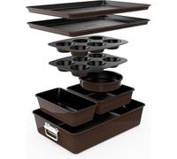 Nutrichef Ensemble de Moules à Pâtisserie Empilable Antiadhésif 8 Pièces- Ensemble de Plaques de Cuisson sans PFOA, PFOS, PTFE avec Revêtement Antiadhésif, Résistant au Four jusqu'à 232°C (Marron)