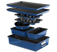 Nutrichef Ensemble de Moules à Pâtisserie Empilable Antiadhésif 8 Pièces- Ensemble de Plaques de Cuisson sans PFOA, PFOS, PTFE avec Revêtement Antiadhésif, Résistant au Four jusqu'à 232°C (Bleu)