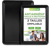 NutriChef Ensemble de Plaque à Biscuits - Plaques de Cuisson Antiadhésives pour Four - Ensemble de 2 Pièces de Plateau Four - Taille Grande et Moyenne - Empilables et Durables - Noires