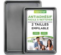 NutriChef Ensemble de Plaque à Biscuits - Plaques de Cuisson Antiadhésives - Set de 2 Pièces de Plateau Four - Sans PFOA, PFOS et PTFE - Compatible Lave-Vaisselle - Gris