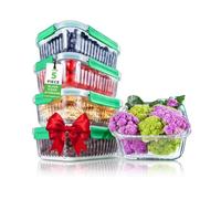 Nutrichef Ensemble de Récipients de Conservation de Nourriture 5 Pièces - 35,86 oz Contenants Empilables en Verre Premium pour Préparation des Repas avec Couvercle Anti-Fuite, Sans BPA 100% Étanche