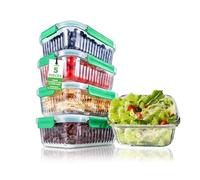 Nutrichef Boîtes Alimentaires Hermétiques en Verre 5 Pcs, Boite Conservation Verre avec Couvercles Étanches, Boîtes-repas pour Préparation des Repas, Compatible Lave-Vaisselle, Rangement Cuisine