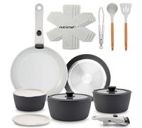 NutriChef Ensemble d'Ustensiles de Cuisine en Céramique de 18 Pièces avec Poignées Détachables, Casseroles et Poêles Antiadhésives, Revêtement Céramique Naturel sans PTFE, Design Gain de Place