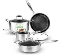 Nutrichef Ensemble Ustensiles de Cuisine Triply en Acier Inoxydable 8 Pièces - Ensemble de Casseroles et Poêles de Cuisine Triply, Revêtement Antiadhésif - Casserole à Sauce, Marmite, Casserole