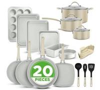 NutriChef Ensemble Ustensiles de Cuisine - 20 Pièces - Aluminium Résistant - Couvercle en Verre Renforcé, Revêtement Antiadhésif